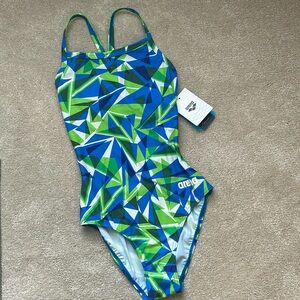 ARENA Green/Blue Drop Back One Piece Bathing Suit, Size 30 NEW WITH TAGS!